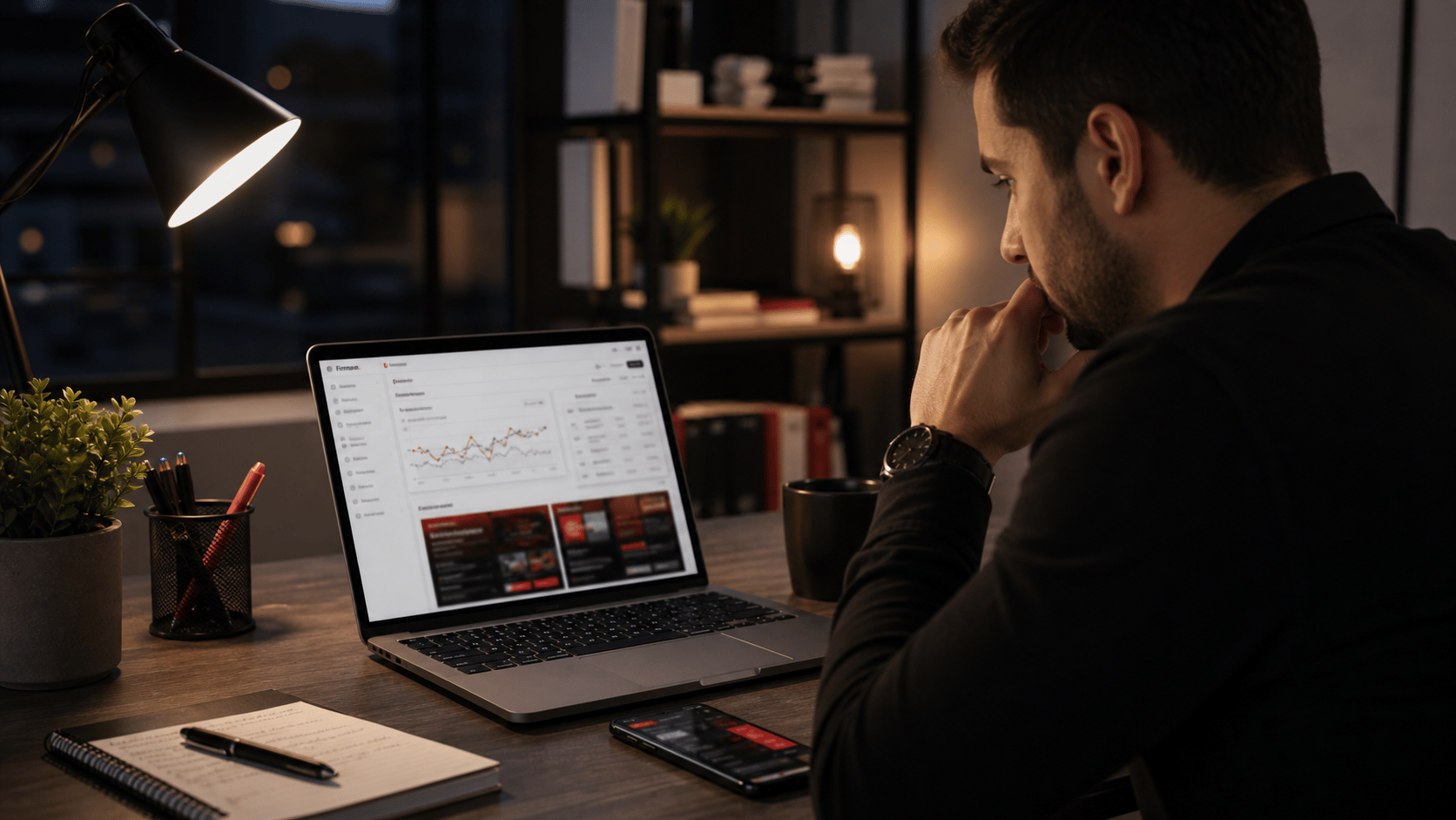 Especialista revisando resultados de campañas digitales en un portátil